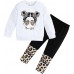 Girl Clothes Figure Graphic Drop Shoulder Top Pullover Leopard Print Pants Fall Winter Outfit Set