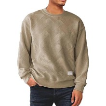 Men's Crewneck Sweatshirts Soild Color Geometric Texture Long Sleeve Casual Pullover Shirt