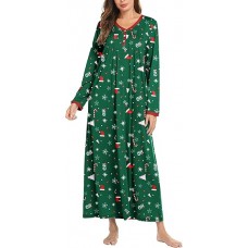 Women's Long Sleeve Nightgown Full Length Sleepwear Long Sleepshirts Henley Sleep Dress S-4XL