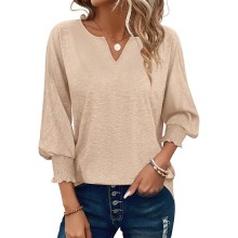  Women's 3/4 Sleeve V Neck T Shirts Ruffle Sleeve Summer Casual Tops