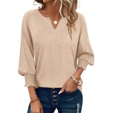  Women's 3/4 Sleeve V Neck T Shirts Ruffle Sleeve Summer Casual Tops