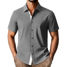 Mens Button Down Short Sleeve Shirts Casual Wrinkle-Free Dress Shirts Summer Beach